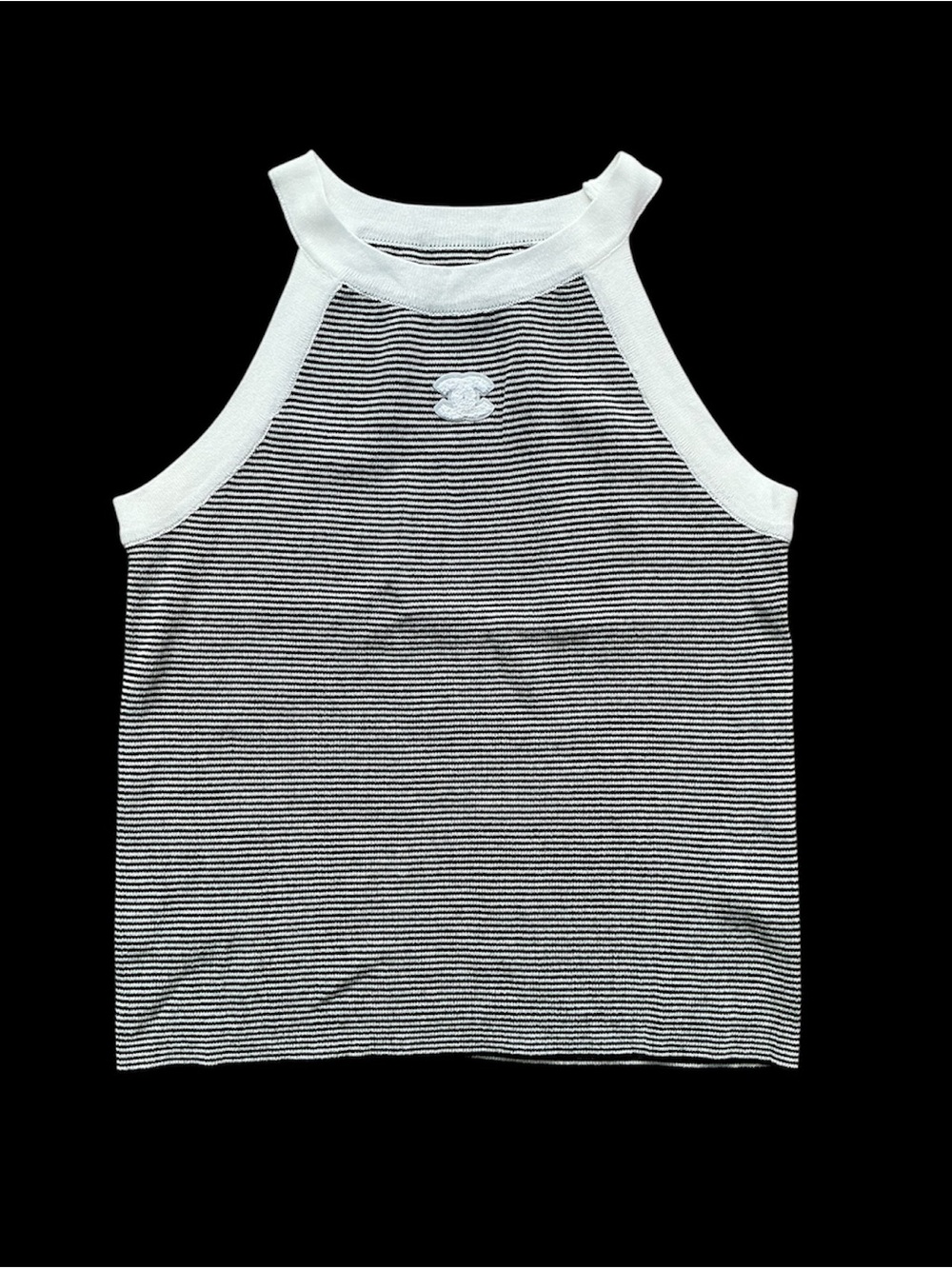CHANEL Black & White Striped Halter Tank Top